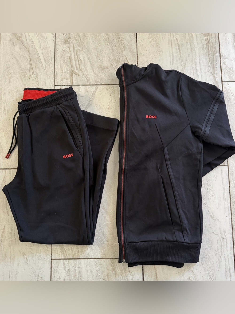 Boss Black Sweatpants and Jacket Set with Red Logo Detail